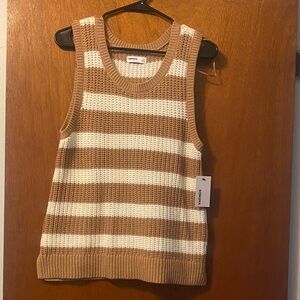 SONOMA Petite Large Tan and Cream Striped Sleeveless Knit Sweater Vest